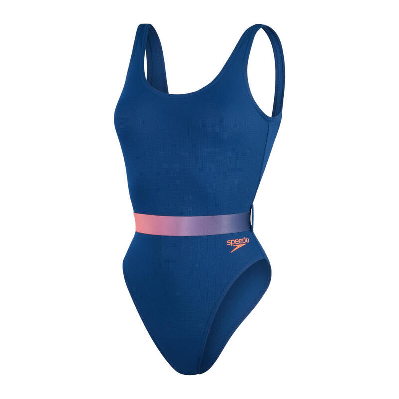 Tie-Dye Ladies' Belted 1-Piece Swimsuit - Navy