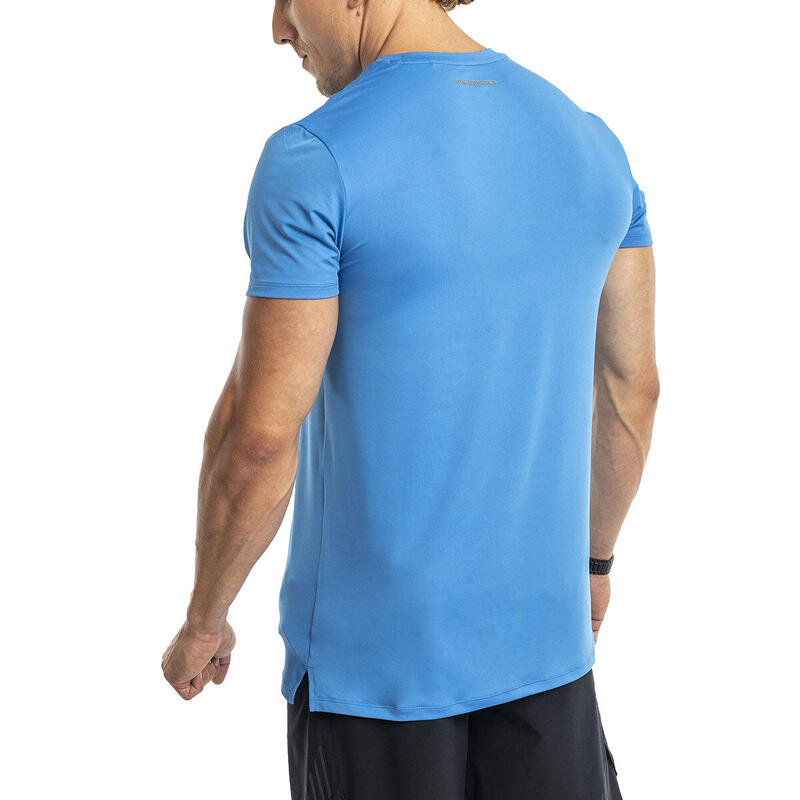 Men Plain Tight-Fit Stretchy Gym Running Sports T Shirt Fitness Tee - BLUE