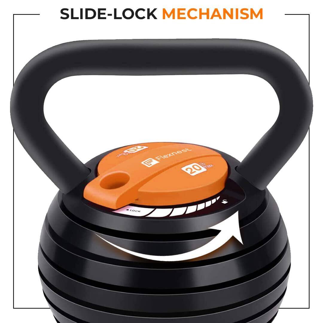 Flexnest Flexikettle 7-In-1 Adjustable Weight Kettlebell 5 lbs to 20 lbs Black & Orange -  4