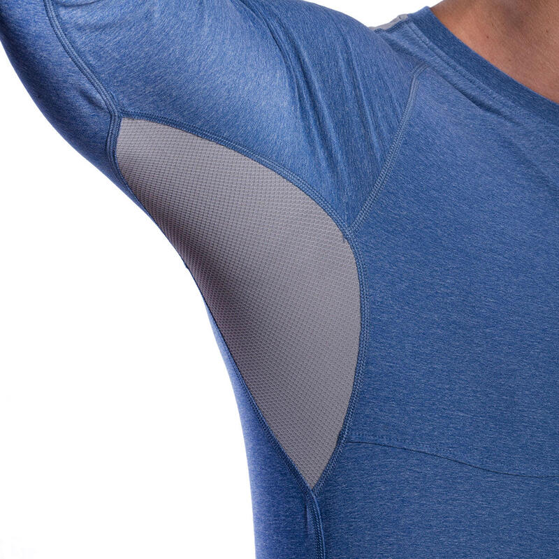 男裝修身LOGO跑步健身運動長袖T恤 - 藍色