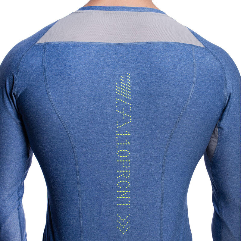 Men Printed Tight-Fit Long Sleeve Gym Running Sports T Shirt Tee - BLUE