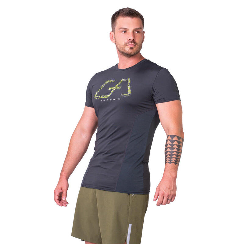 Men GA Logo Loose-Fit Gym Running Sports T Shirt Fitness Tee - GREY