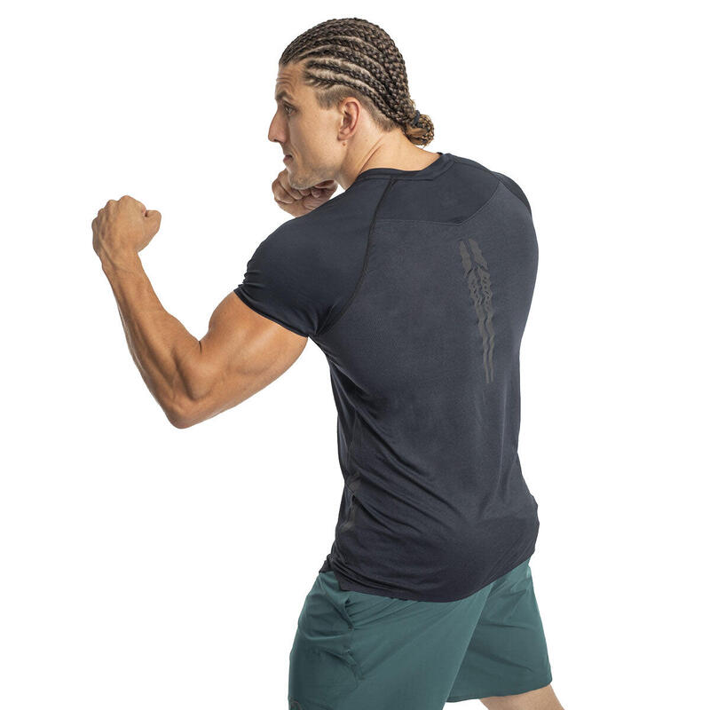 男裝LOGO修身V領跑步健身短袖運動T恤上衣 - 黑色