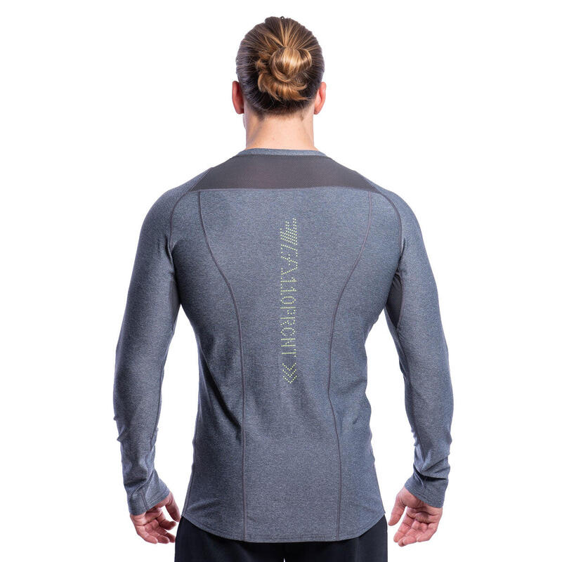 Men Printed Tight-Fit Long Sleeve Gym Running Sports T Shirt Tee - GREY