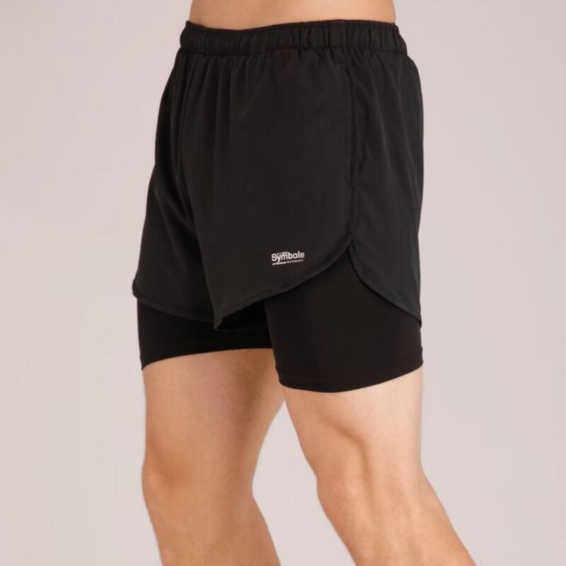 Adult Unisex Quick Dry 2 in 1 Running Shorts - Black