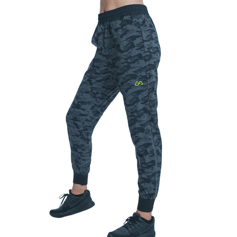 Women Printed Long Sweatpants with Zipper - Grey