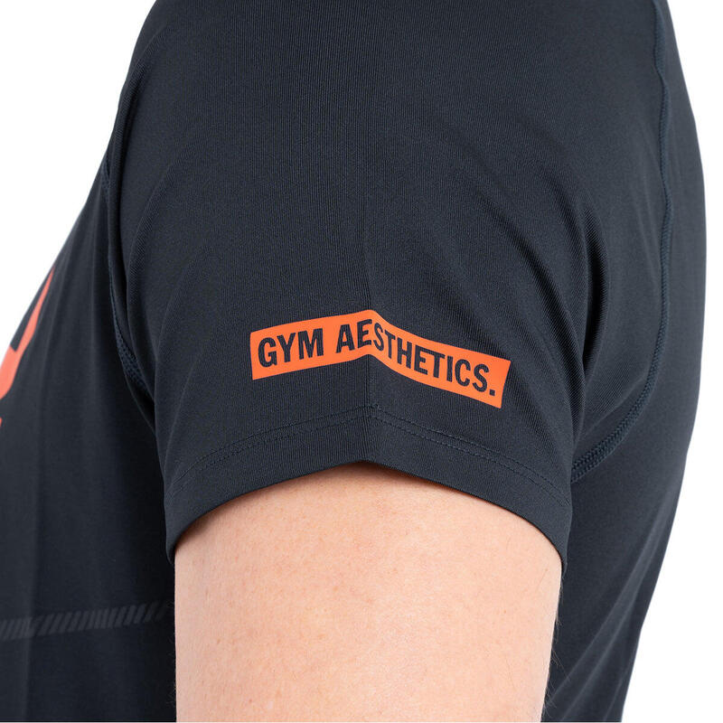 Men LOGO Tight-Fit V neck Gym Running Sports T Shirt Fitness Tee - BLACK