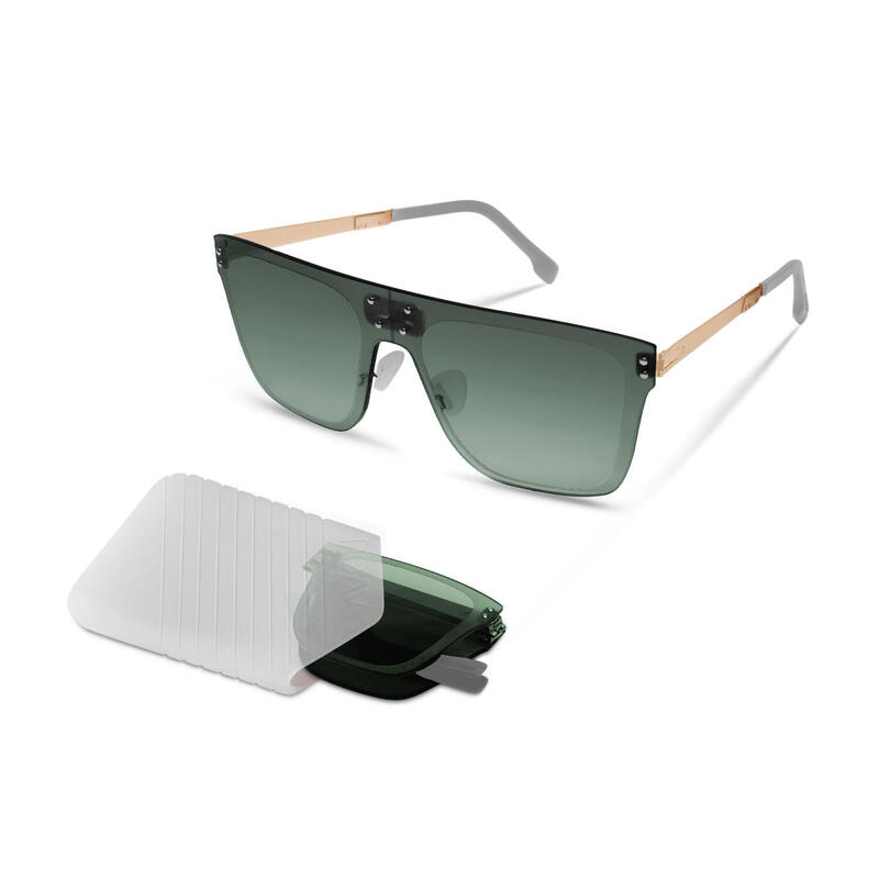 WIND O003系列成人中性摺疊式太陽眼鏡 - 金/綠鏡