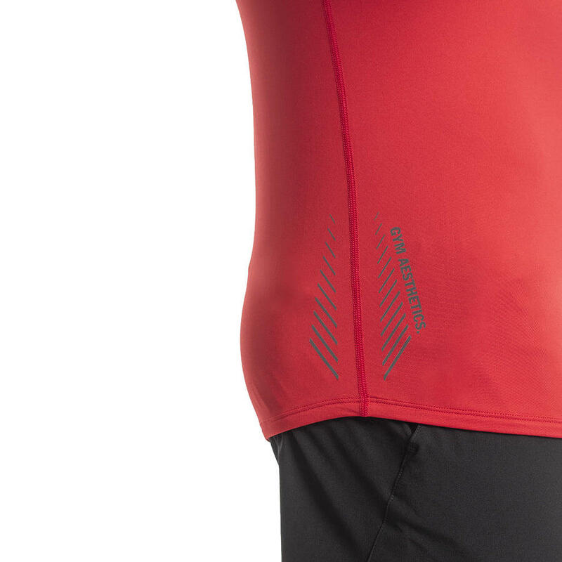 Men Stretchy Tight-Fit Gym Running Sports T Shirt Fitness Tee - RED