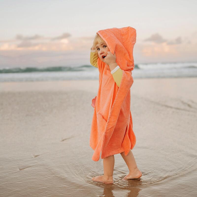 Ocean Treasure Neon Rose Beach Hooded Towel - Orange