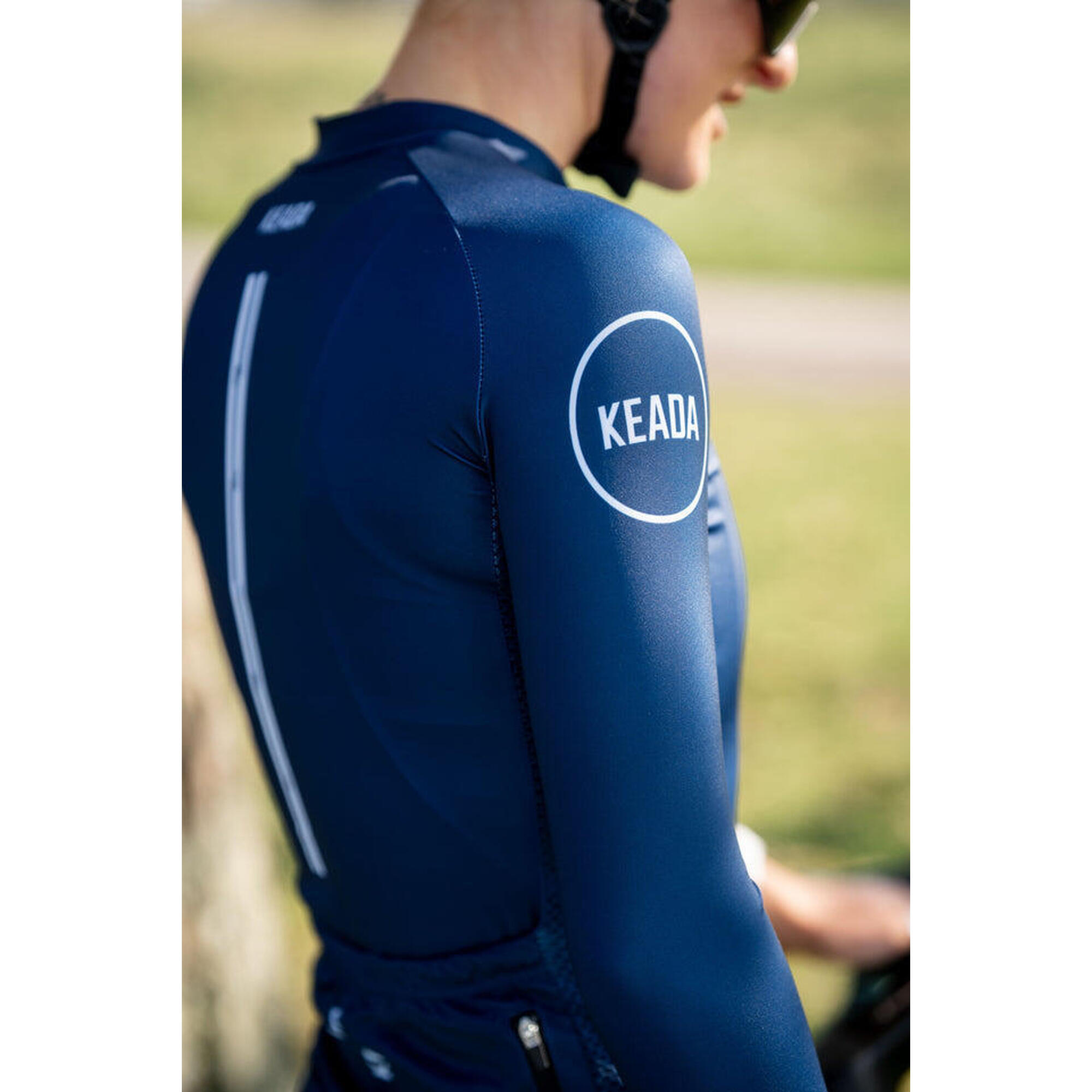 Tricou de ciclism esențial cu mânecă lungă pentru femei - Bleumarin