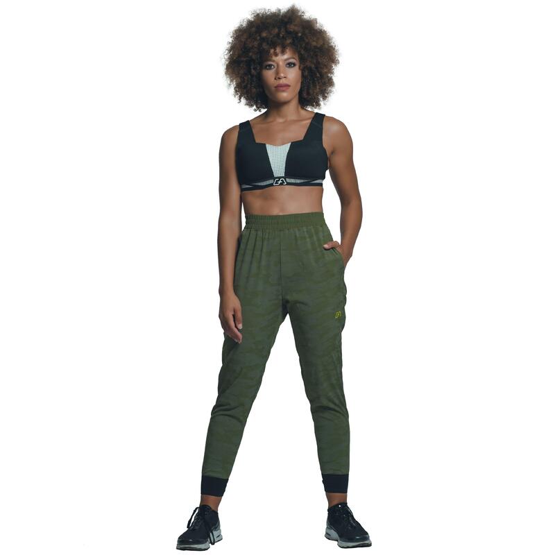 Women Printed Long Sweatpants with Zipper - GREEN