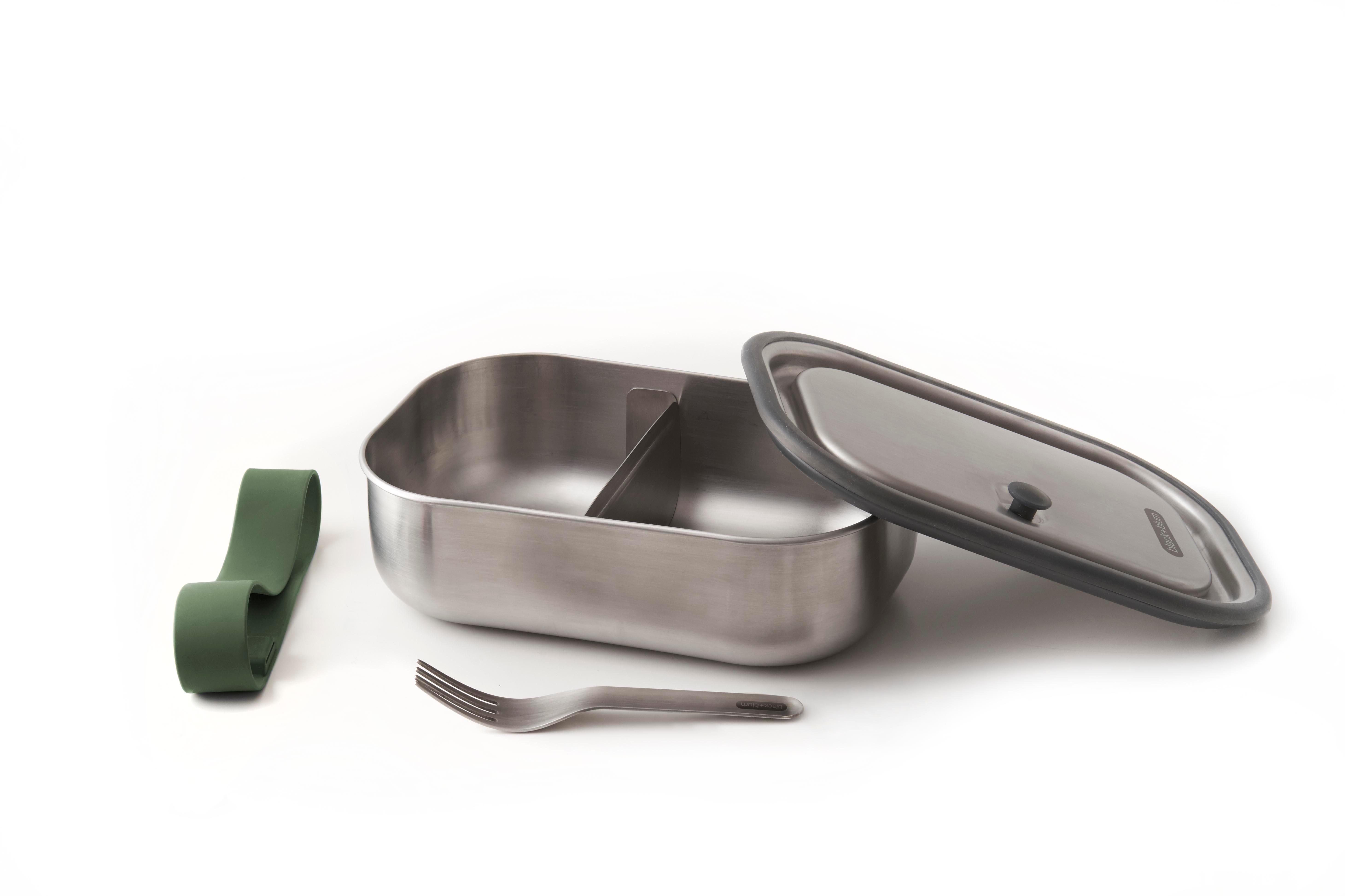 不銹鋼防漏食物盒連餐叉34oz (1000ml) - 橄欖綠色