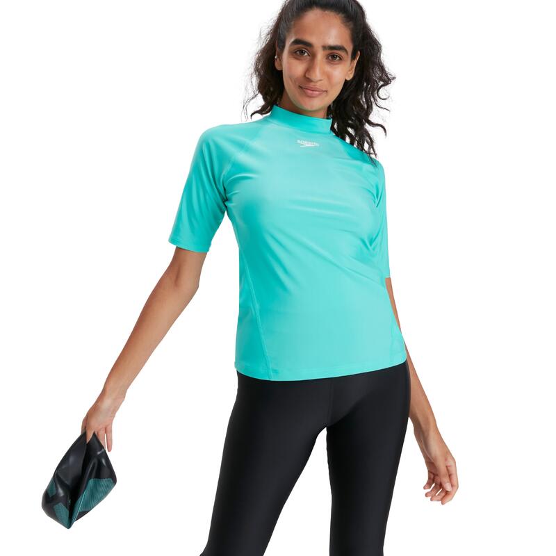 ECO ENDURABRITE LADIES' ESSENTIAL SHORT SLEEVE RASH TOP - GREEN