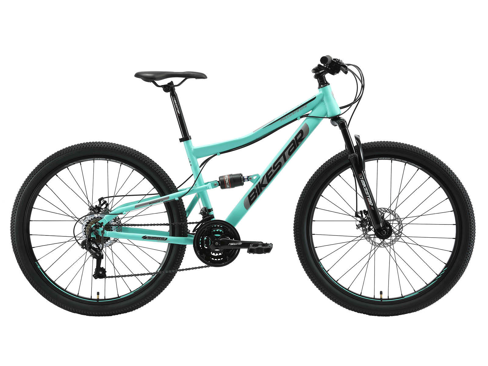 BIKESTAR Bikestar Fully MTB Staal Medium 27.5 Inch 21 Speed Mintgroen