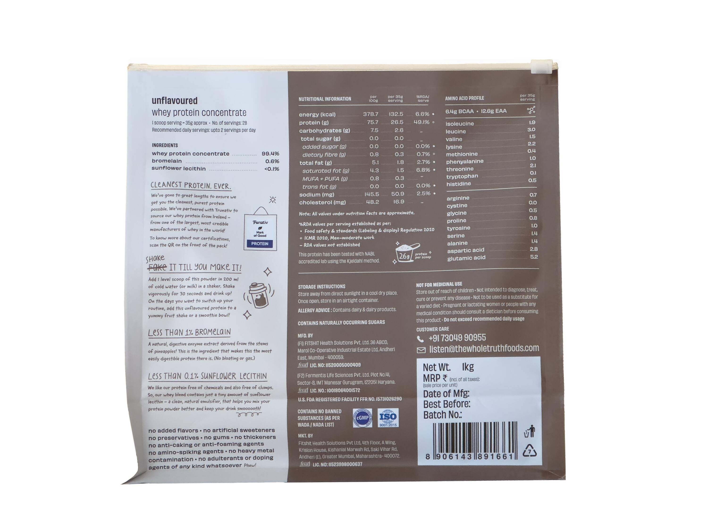 The Whole Truth Protein powder Unflavoured Concentrate 26g Protein -  2