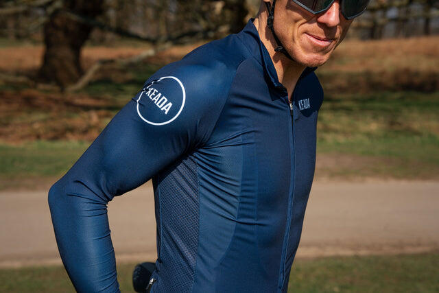 Mens Essential Long Sleeved Cycling Jersey - Navy 4/5