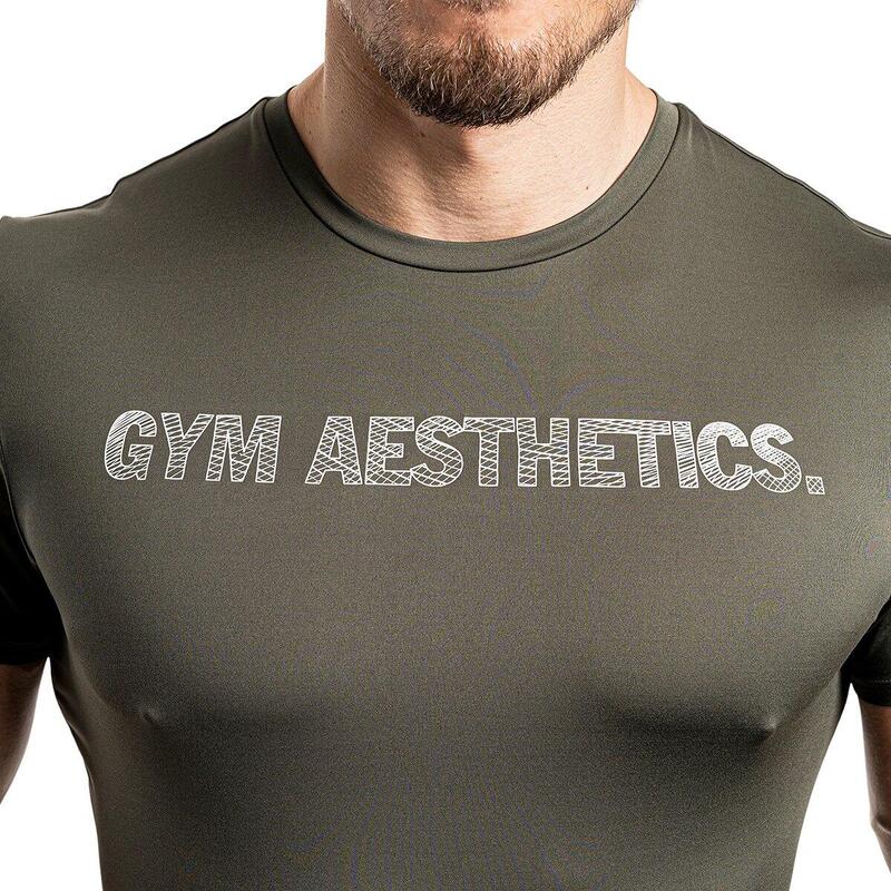Men Print Tight-Fit Stretchy Gym Running Sports T Shirt Fitness Tee - OLIVE