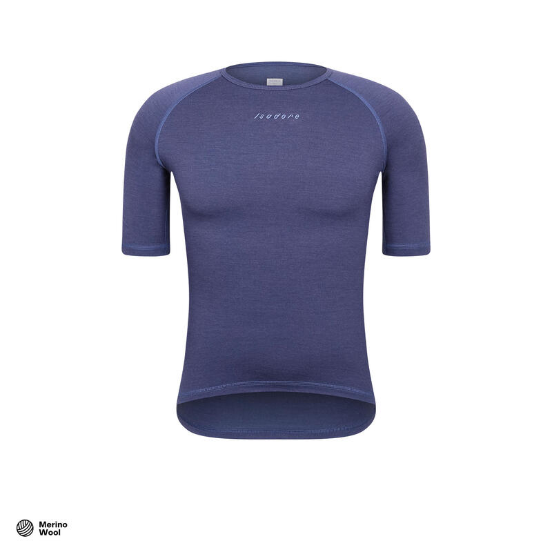 Sous-couche à manches courtes de cyclisme pour hommes Merino Bleu Couronne