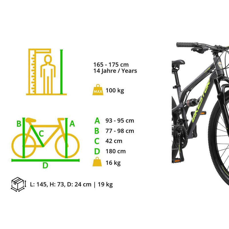 Bikestar VTT entièrement en aluminium 27,5 pouces 21 vitesses
