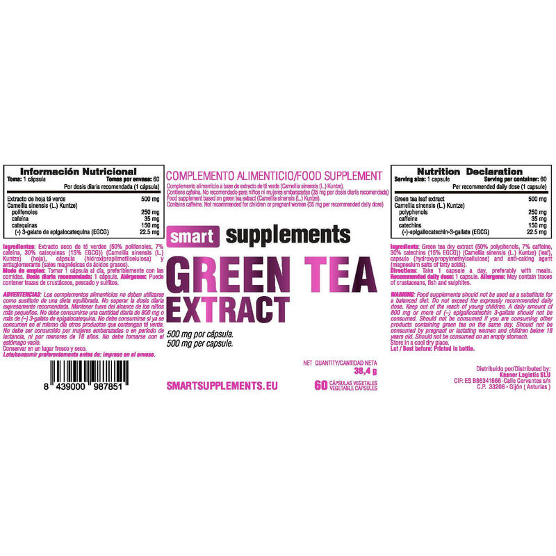 Extracto de Té Verde - 60 Cápsulas Vegetales de Smart Supplements
