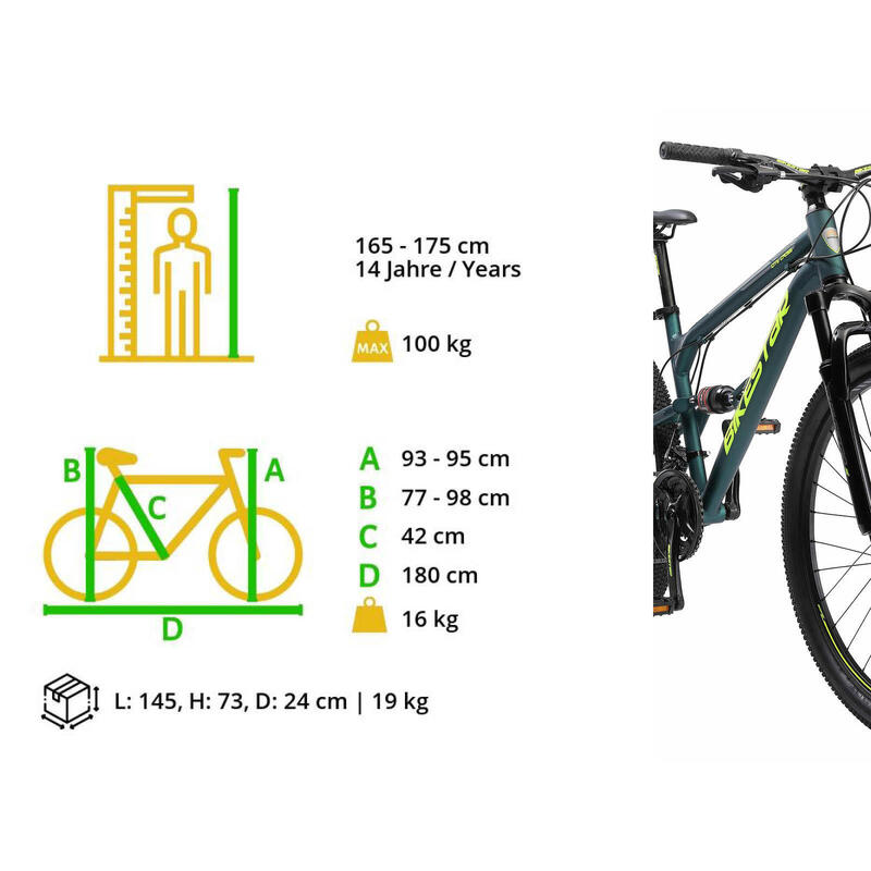 Bicicleta de montaña 27.5" aluminio BIKESTAR cross country verde