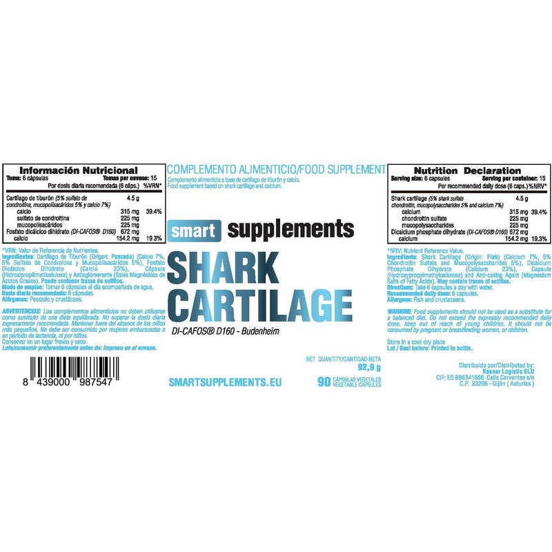 Cartílago de Tiburón - 90 Cápsulas Vegetales de Smart Supplements
