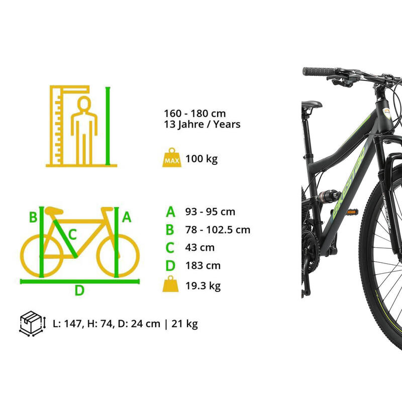 Bikestar Fully MTB Staal Medium 27.5 Inch 21 Speed Zwart/groen