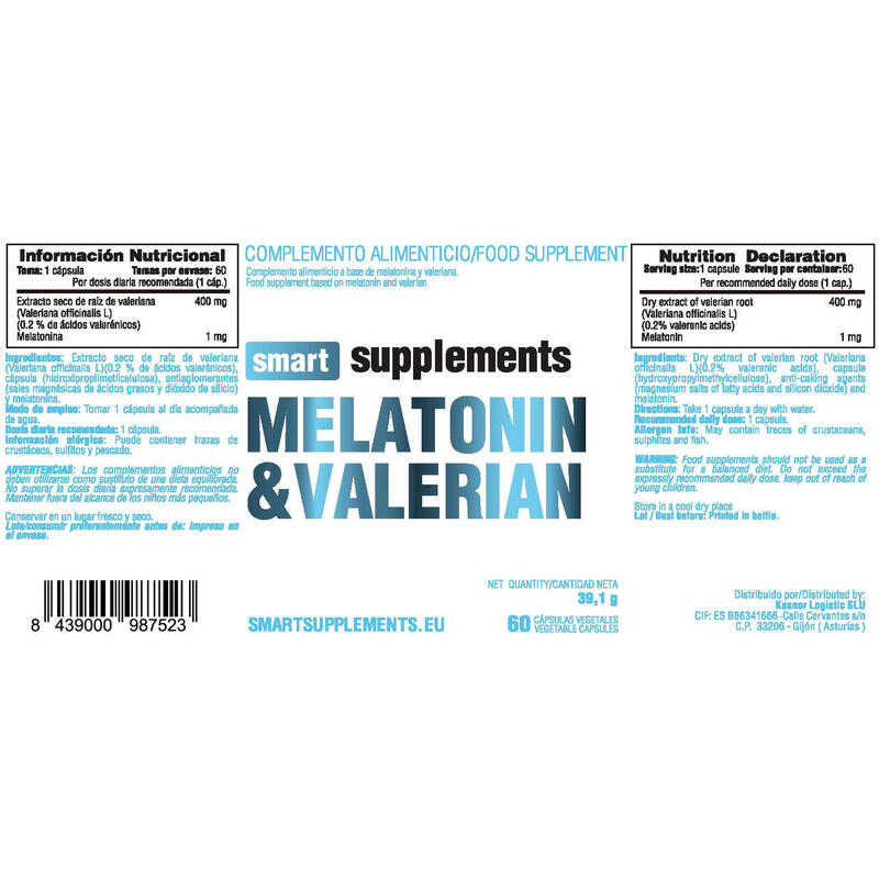 Melatonina y Valeriana - 60 Cápsulas Vegetales de Smart Supplements