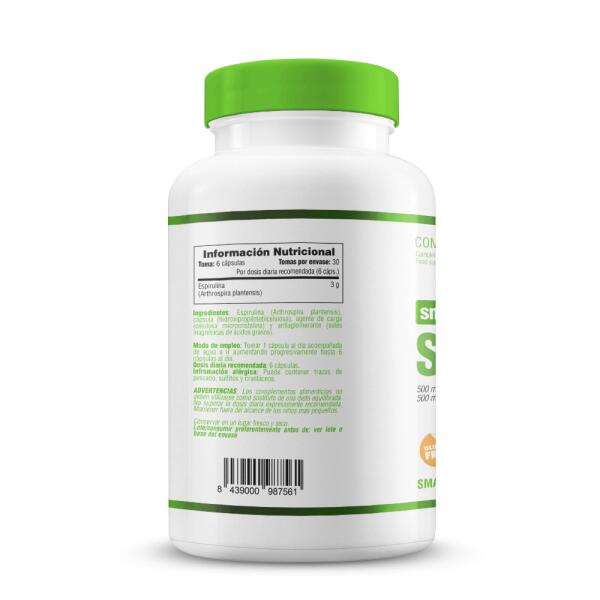 Espirulina 500mg - 180 Cápsulas vegetales de Smart Supplements