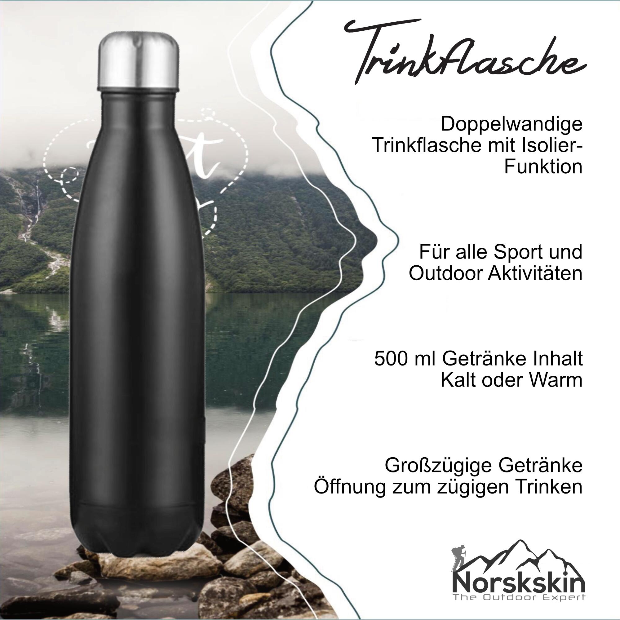 Edelstahl Trinkflasche 500 ml Black. Isoliert mit Schraubverschluss Kohlensäure 7/7