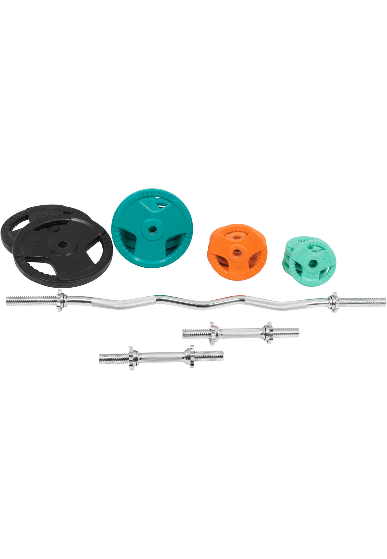 KIT 68KG AVEC POIDS EN CAOUTCHOUC GRIP ET BARRE CURL | DIAMETRE 30/31MM | MUSCUL 4/7