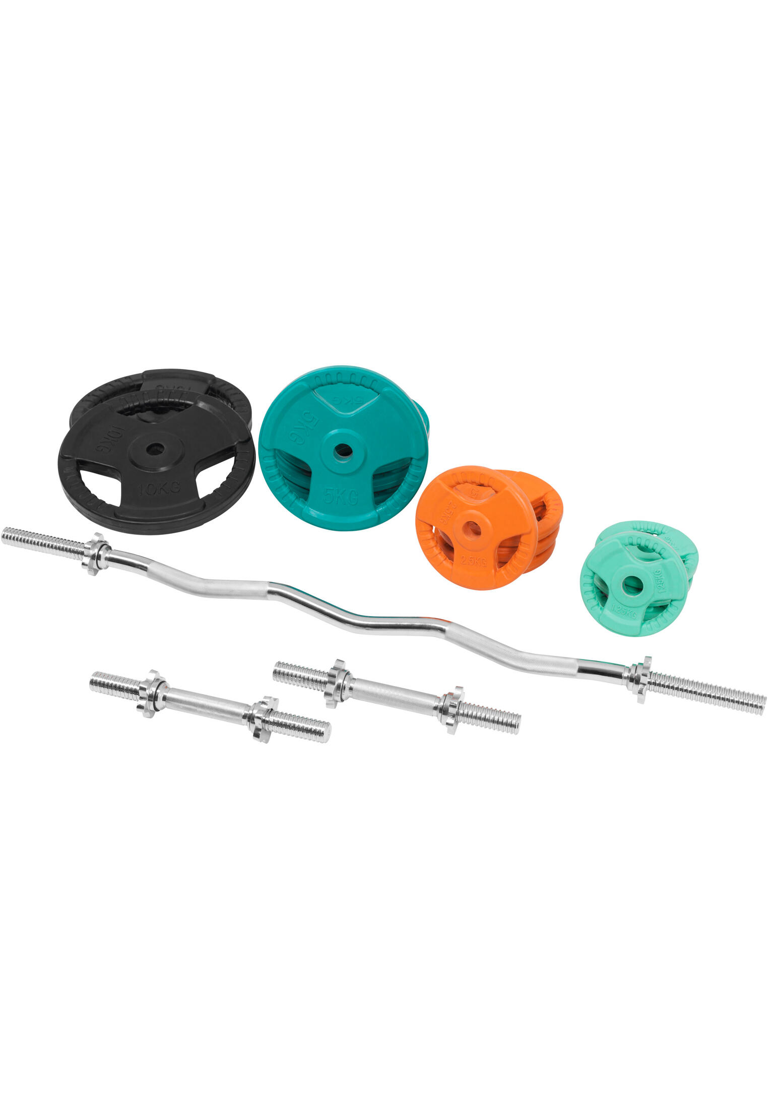 KIT 68KG AVEC POIDS EN CAOUTCHOUC GRIP ET BARRE CURL | DIAMETRE 30/31MM | MUSCUL 3/7