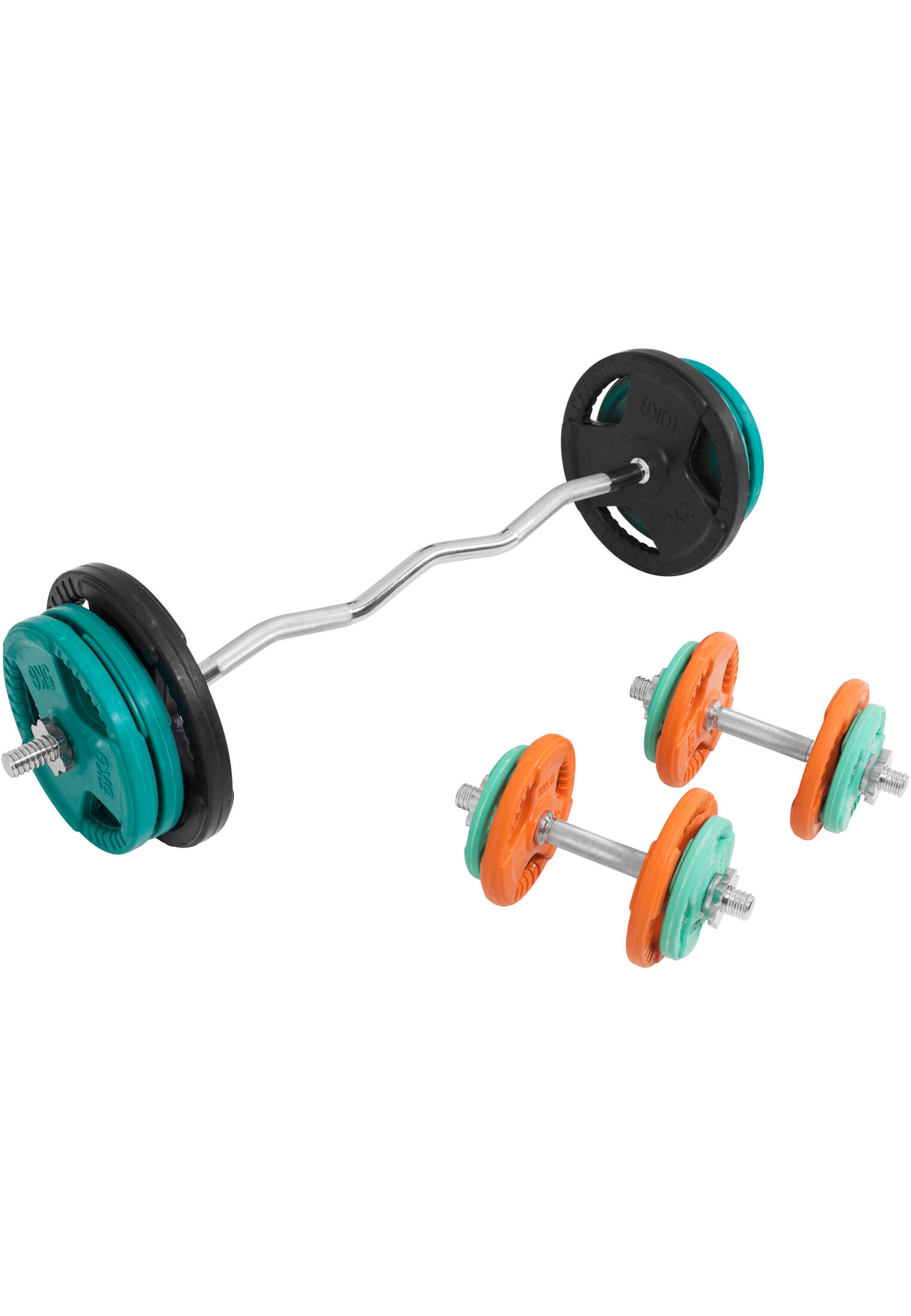 KIT 68KG AVEC POIDS EN CAOUTCHOUC GRIP ET BARRE CURL | DIAMETRE 30/31MM | MUSCUL 6/7