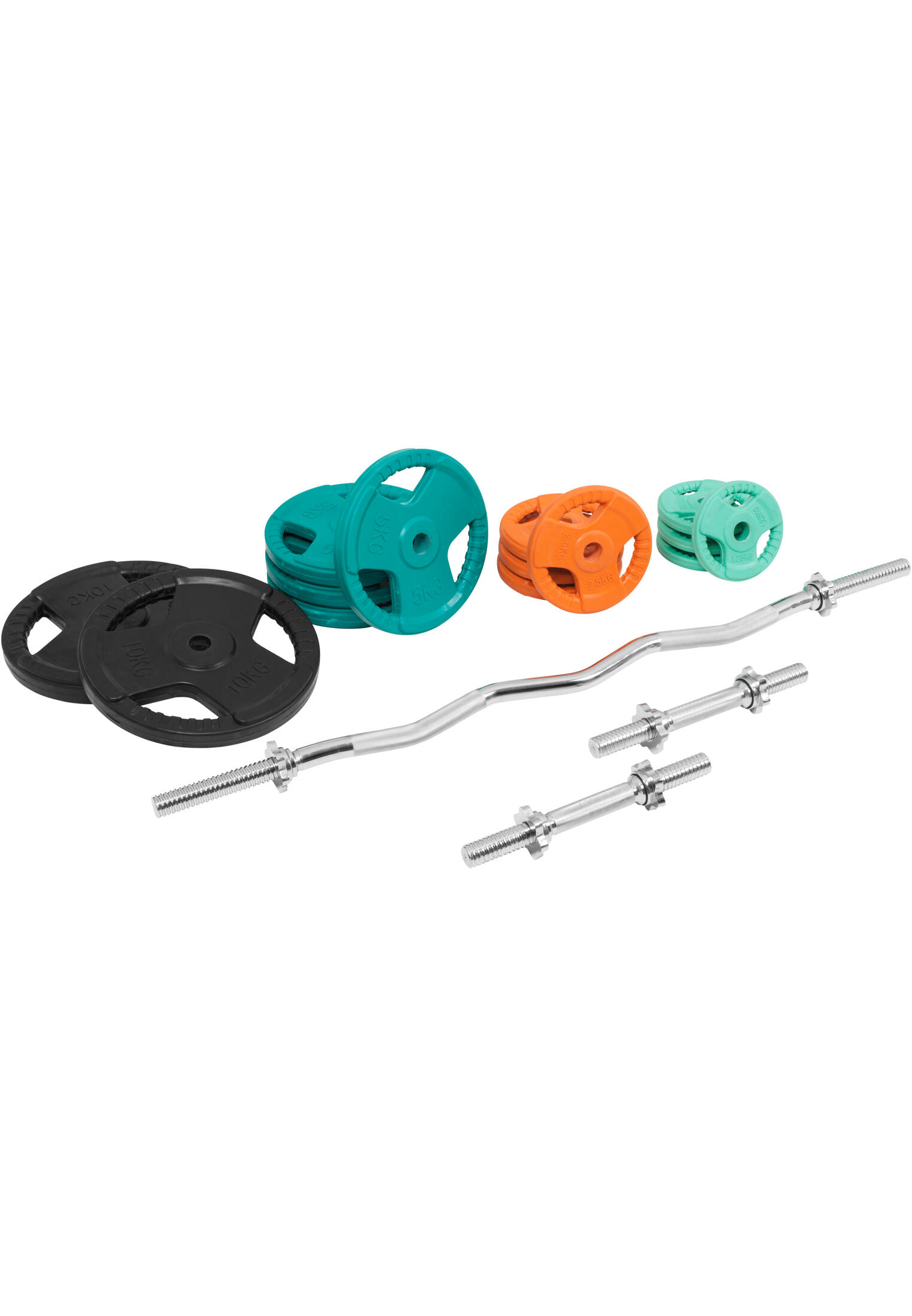 KIT 68KG AVEC POIDS EN CAOUTCHOUC GRIP ET BARRE CURL | DIAMETRE 30/31MM | MUSCUL 2/7