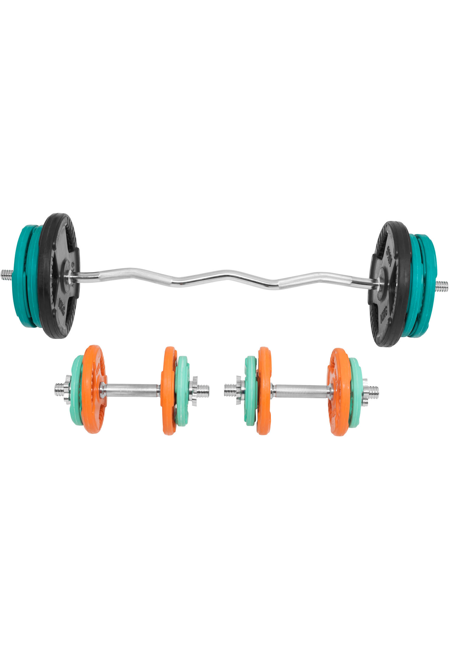 KIT 68KG AVEC POIDS EN CAOUTCHOUC GRIP ET BARRE CURL | DIAMETRE 30/31MM | MUSCUL 7/7