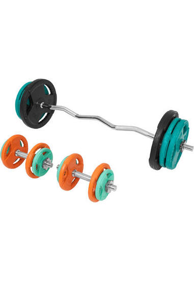 KIT 68KG AVEC POIDS EN CAOUTCHOUC GRIP ET BARRE CURL | DIAMETRE 30/31MM | MUSCUL