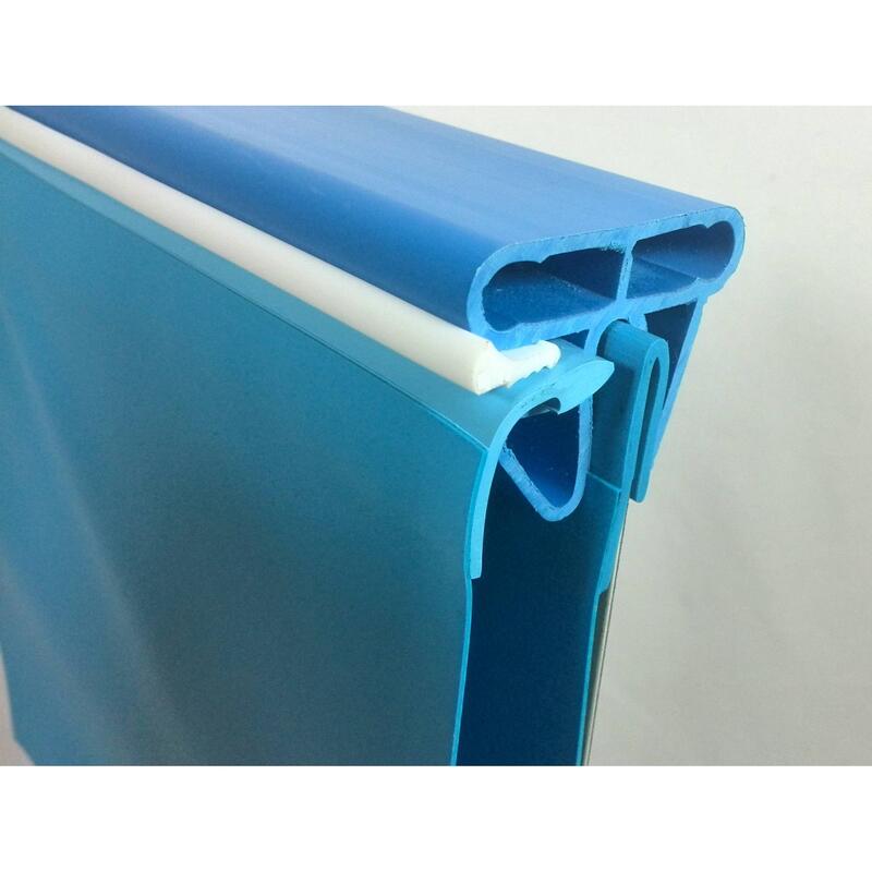 Stahlwandpool achtform Exklusiv 855x500x120 cm, Stahl 0,6 mm weiß, Folie blau