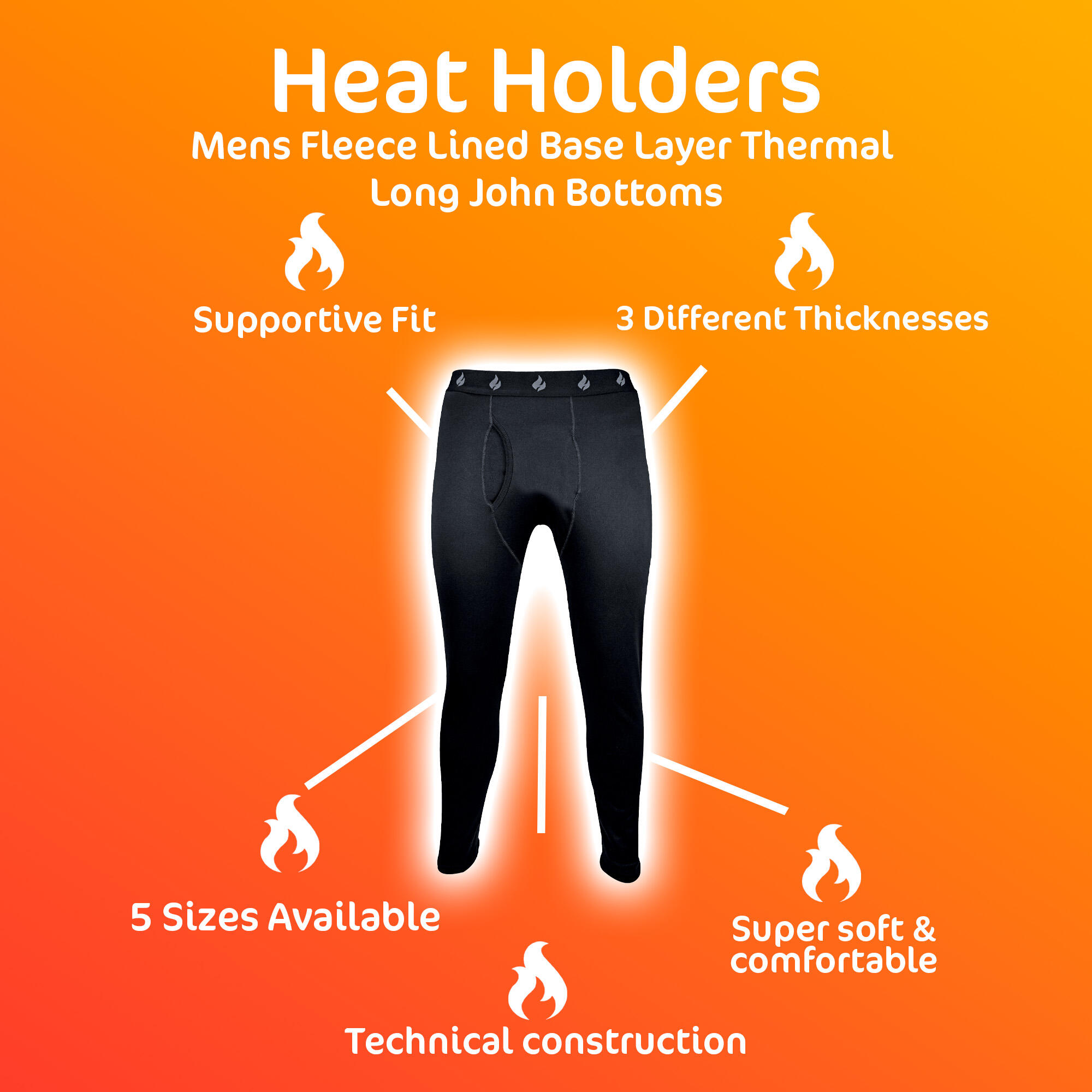 Mens Fleece Lined Long John Thermal Bottoms Ultra Lightweight HEAT