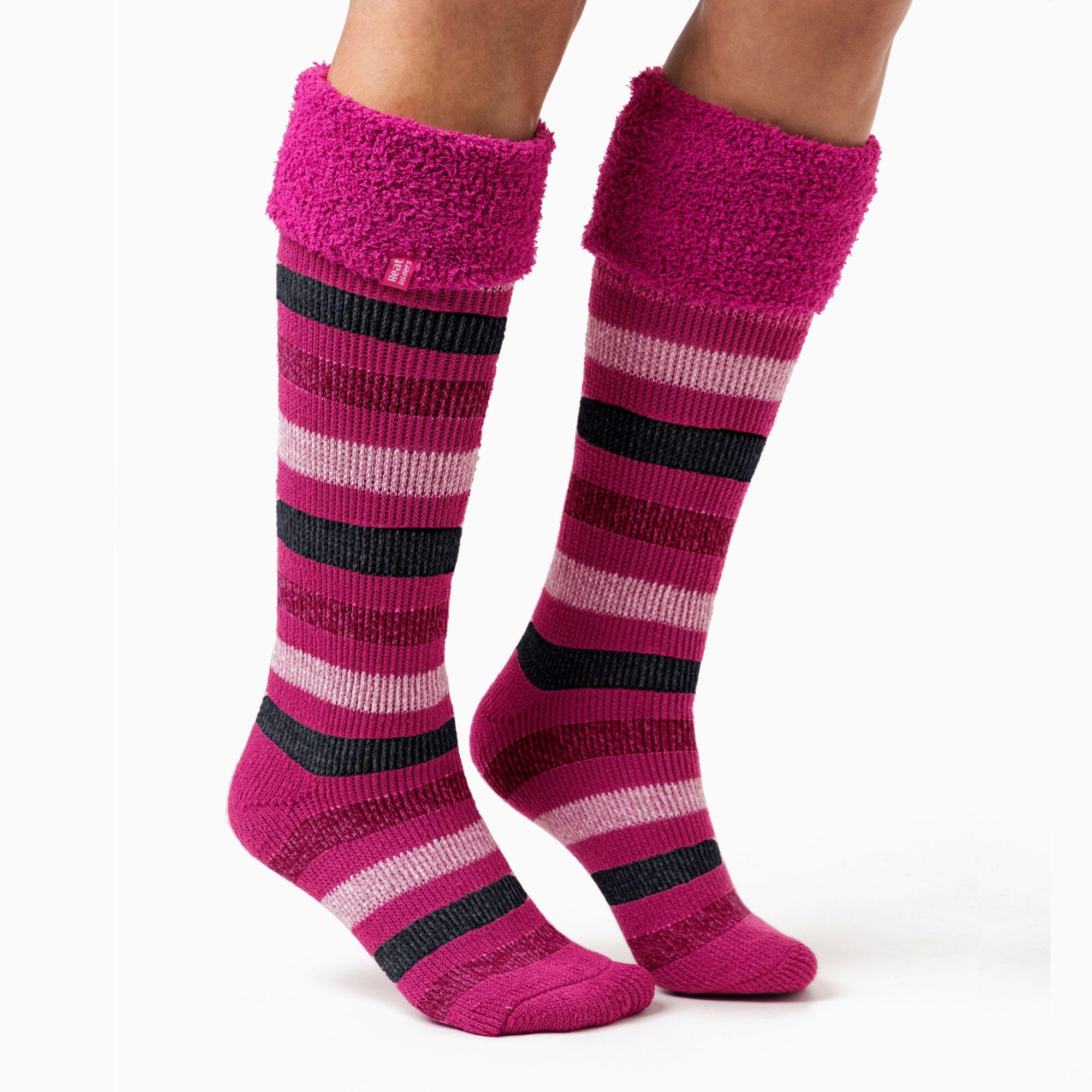 Ladies Multicoloured Striped Patterned Long Wellington Boot Thermal Socks 4/6
