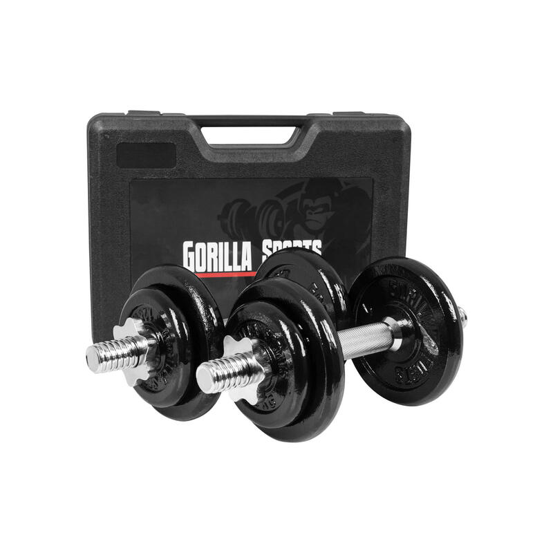 Kit Mancuernas Gorilla Sports Negro con Estuche 20 Kg