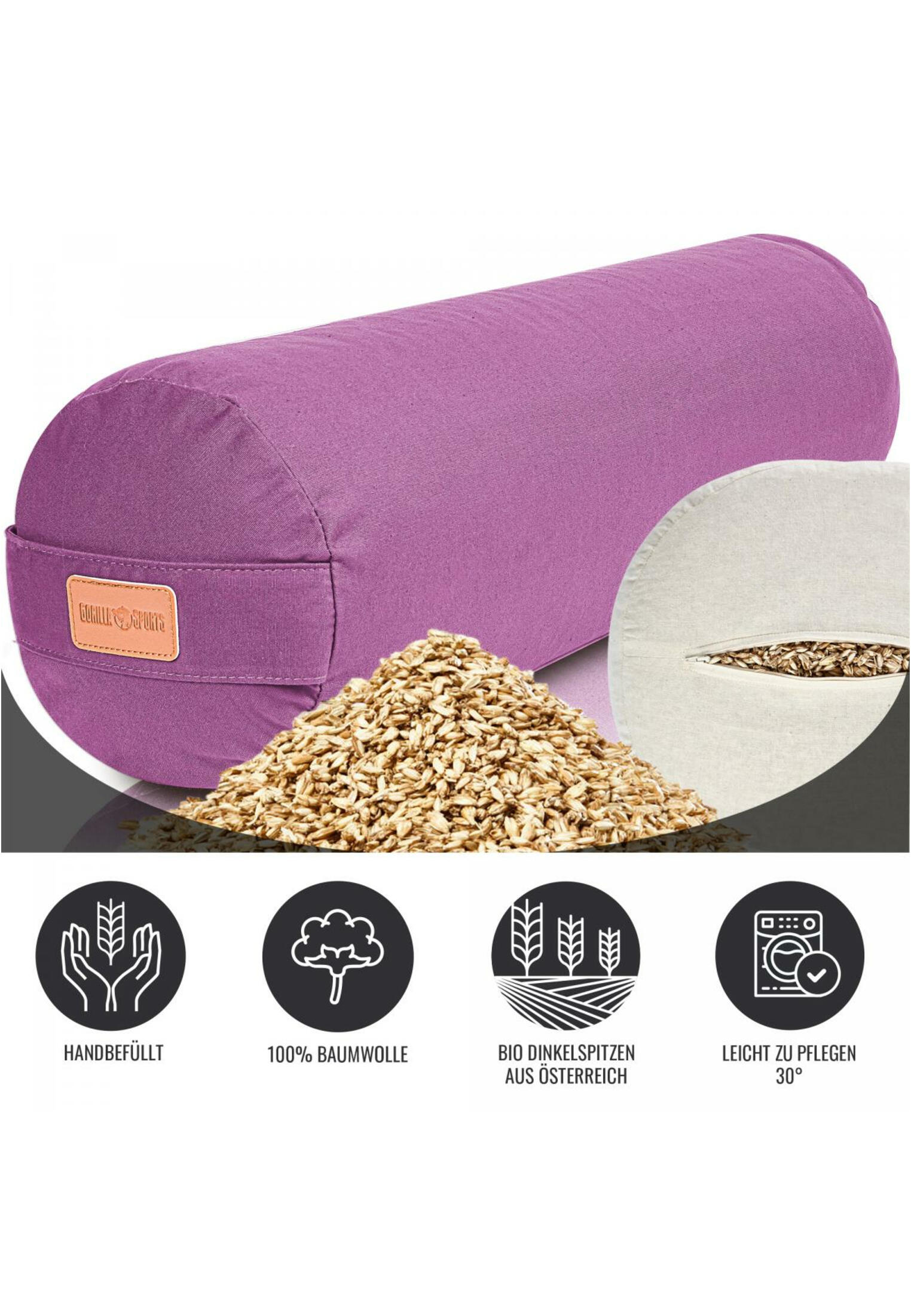 Yoga Bolster - Paars - 65 x 20 cm - Yoga kussen - Rond 3/7