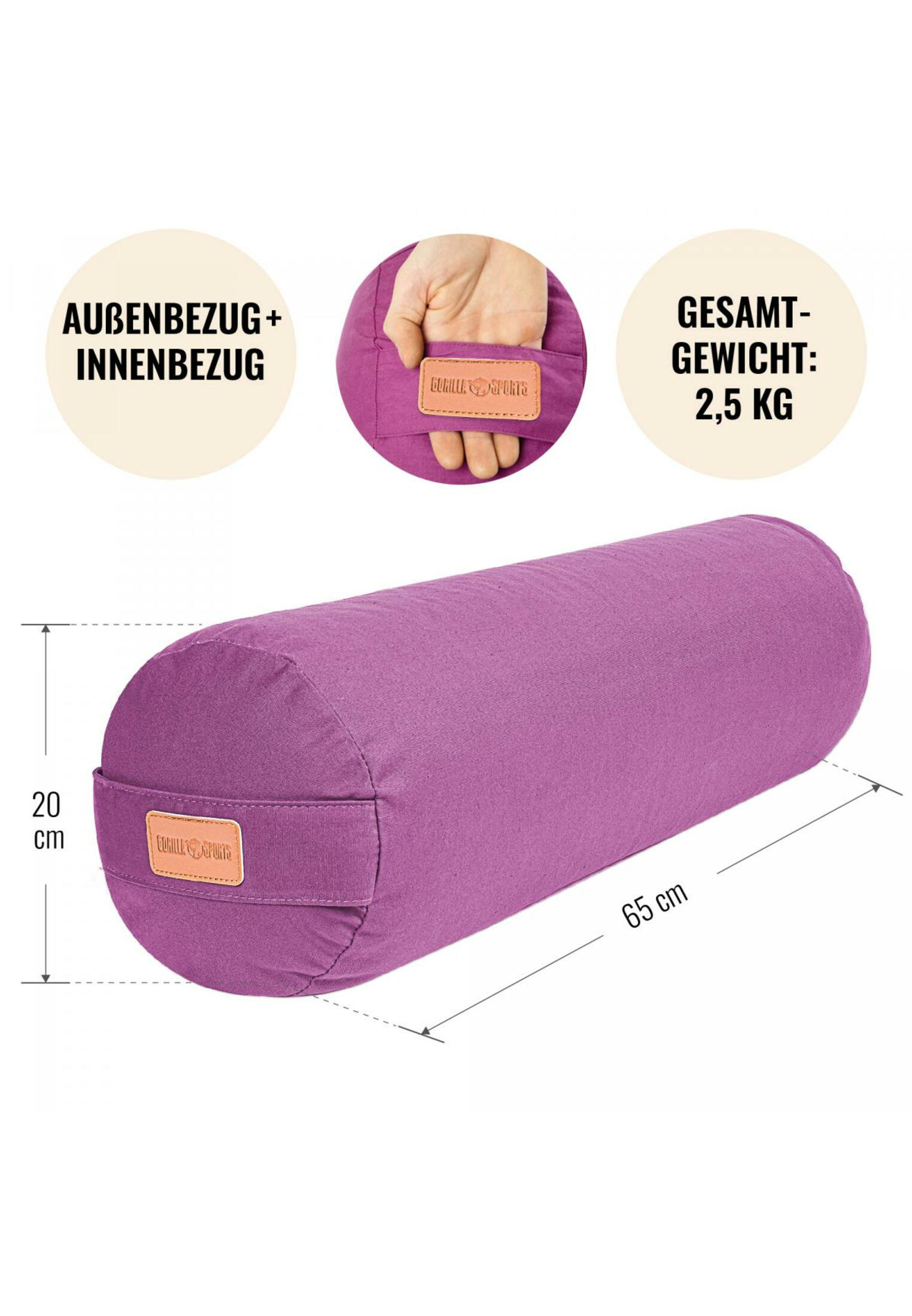 Yoga Bolster - Paars - 65 x 20 cm - Yoga kussen - Rond 4/7