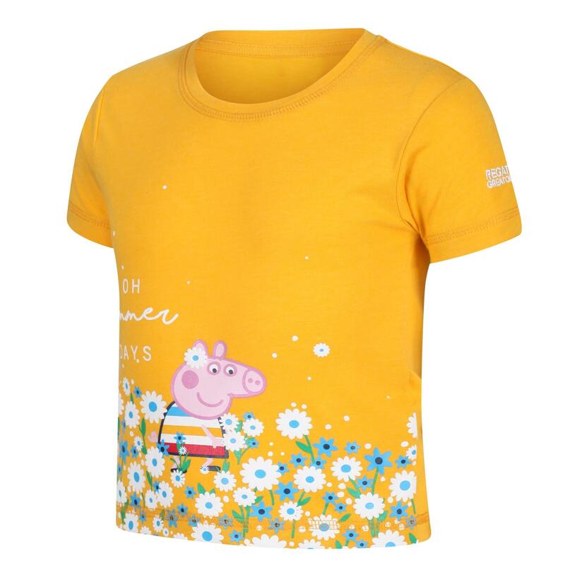 Kinder/Kids Peppa Pig gebloemd Tshirt (Maïs Geel)