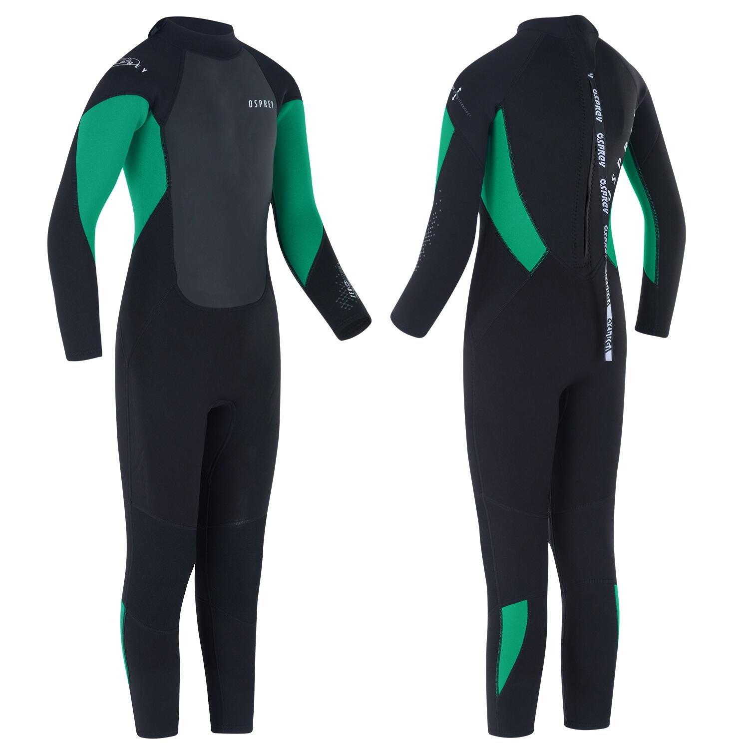 OSPREY ACTION SPORTS Osprey Kids Zero 3mm Wetsuit | Full Length Winter Neoprene Wetsuit, Green