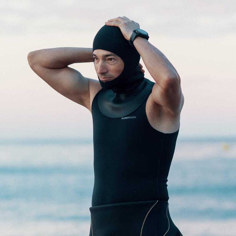 Cagoule en néoprène 2,5 mm pour la natation en eau libre noir.