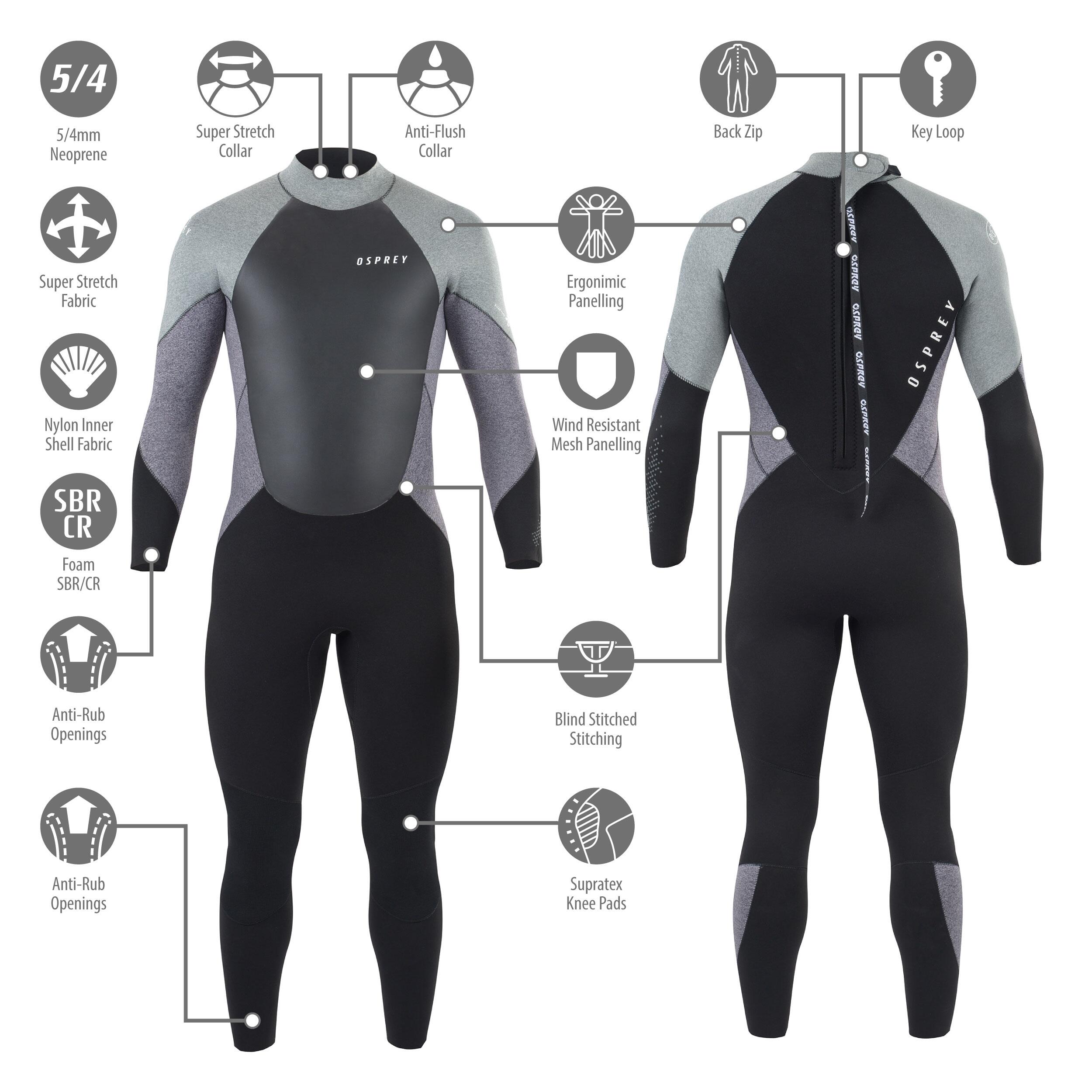 Osprey Mens Zero 5mm Wetsuit | Full Length Winter Neoprene Wetsuit, Grey 3/4