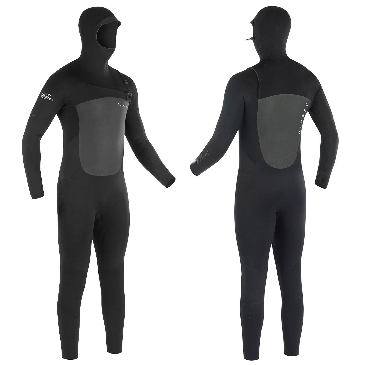 OSPREY ACTION SPORTS Osprey Mens Zero 5mm Wetsuit | Hooded Thermal Full Length Wetsuit, Black