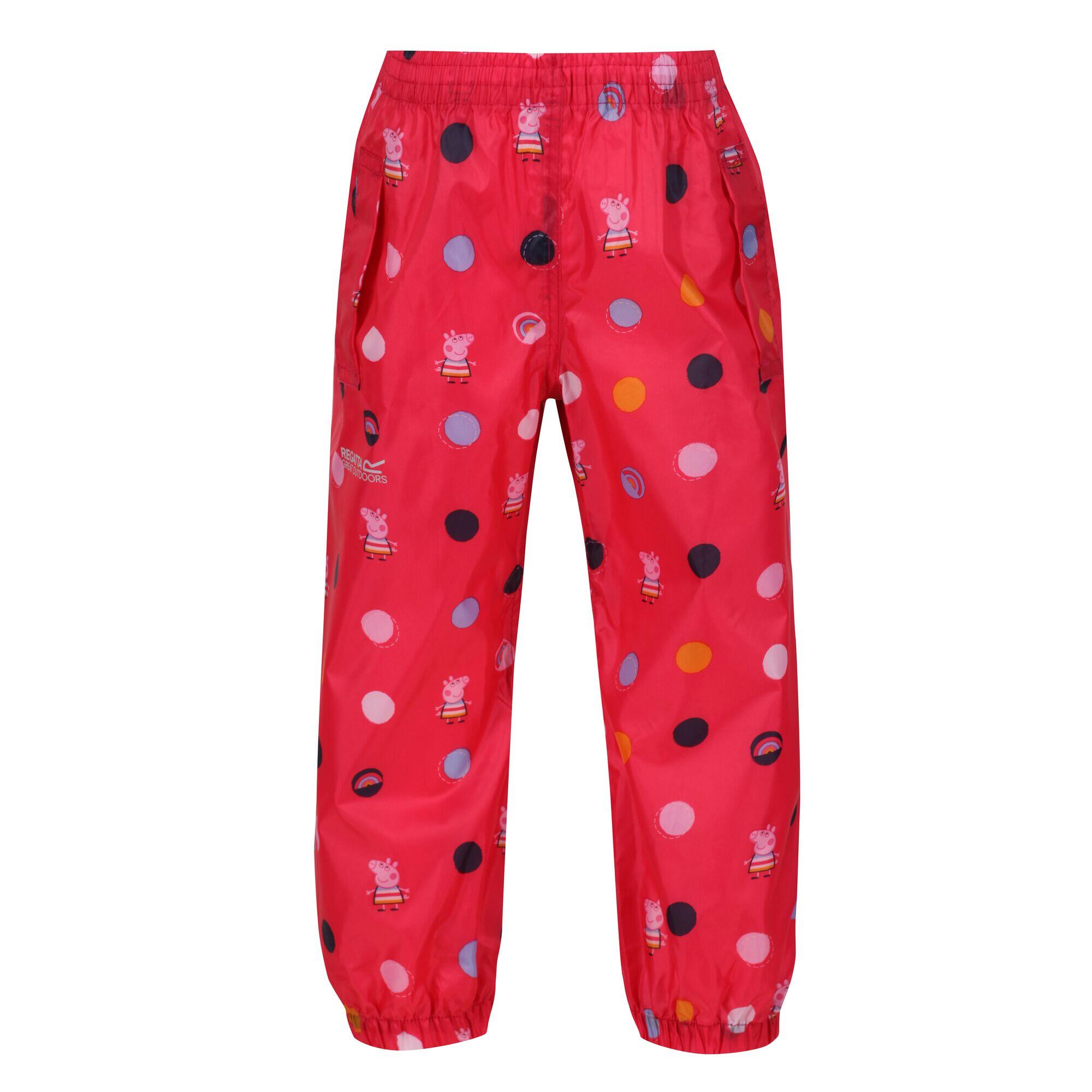 REGATTA Childrens/Kids Polka Dot Peppa Pig Packaway Over Trousers (Bright Blush)