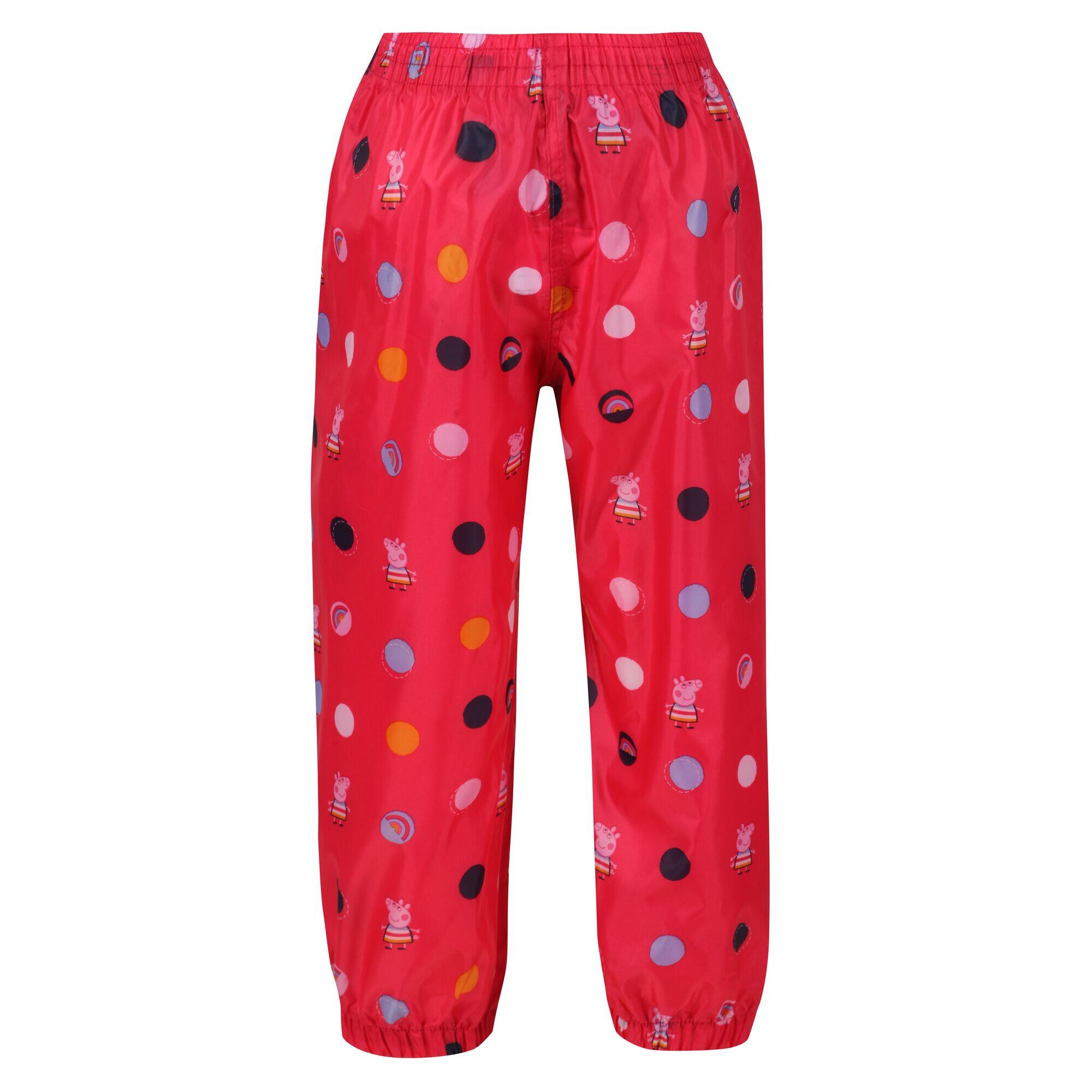 Childrens/Kids Polka Dot Peppa Pig Packaway Over Trousers (Bright Blush) 3/4